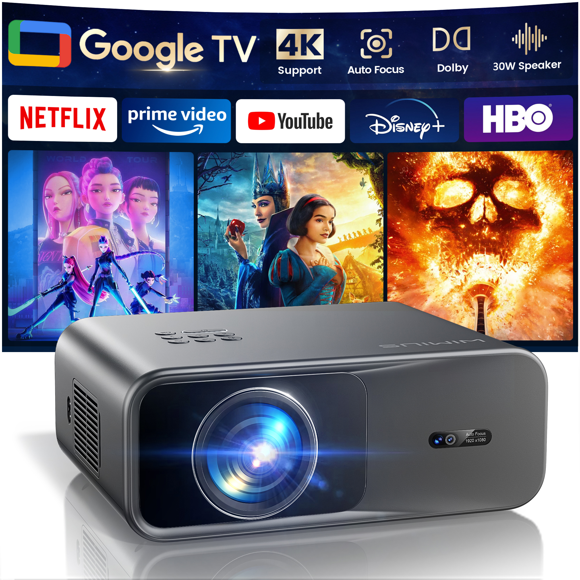 Home Cinema Complet - WIMIUS 1200 ANSI Projector 4K Full
