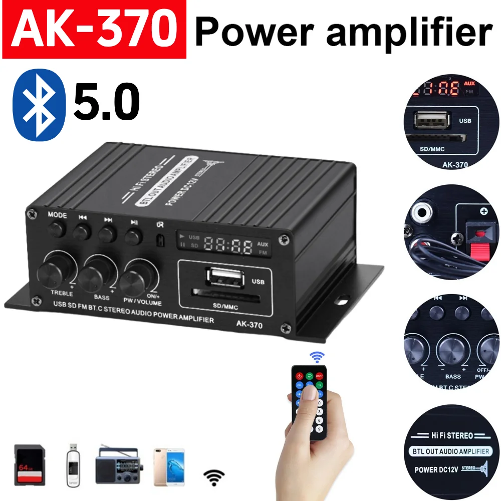 AK-370 Bluetooth Amplifier Pow - Home Cinema Audio System 评论和价格